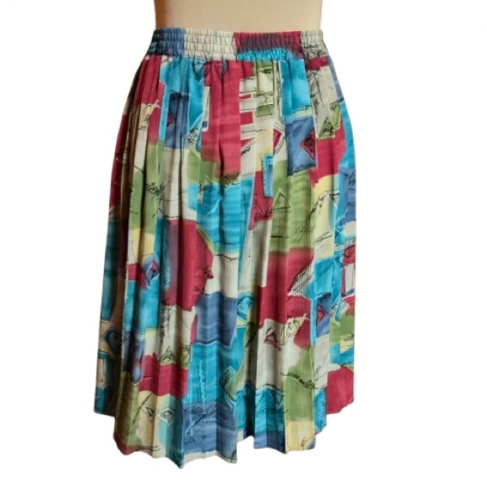Vtg 80s bright op art midi skirt